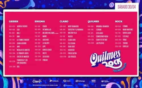 Horarios del Día 1 de Quilmes Rock.