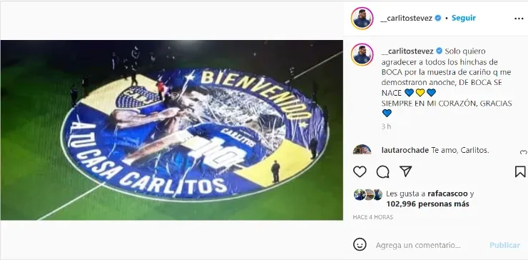 El posteo de Tevez después de dirigir en La Bombonera.