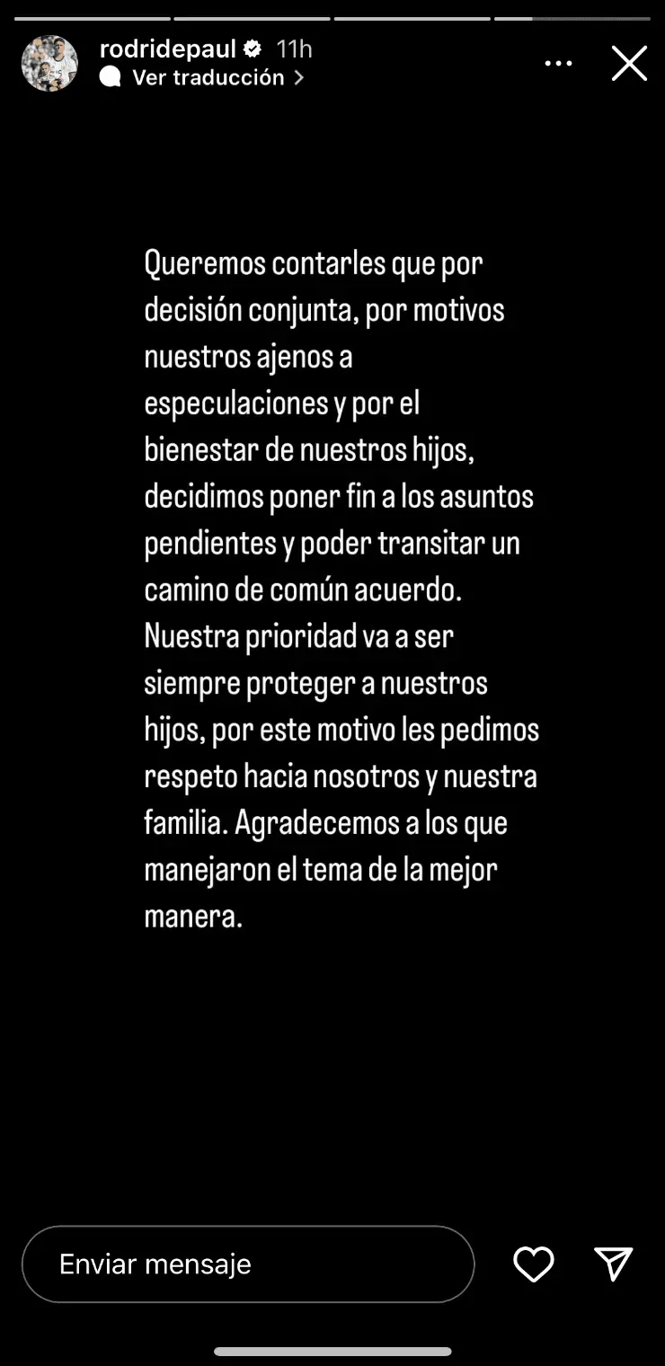 Camila Homs y Rodrigo De Paul compartieron el mismo comunicado en sus redes sociales.