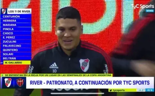 Juan Fernando Quintero con el ojo lastimado antes del partido vs. Patronato