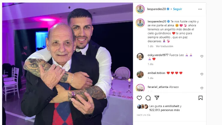 Paredes despidió a su abuelo en Instagram.
