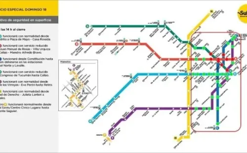 Las líenas de subte este domingo.
