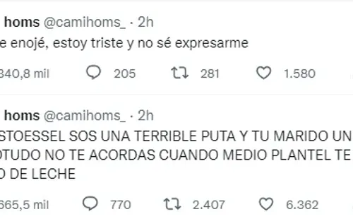 Los agresivos tweets de la cuenta fake de Camila Homs para Tini Stoessel