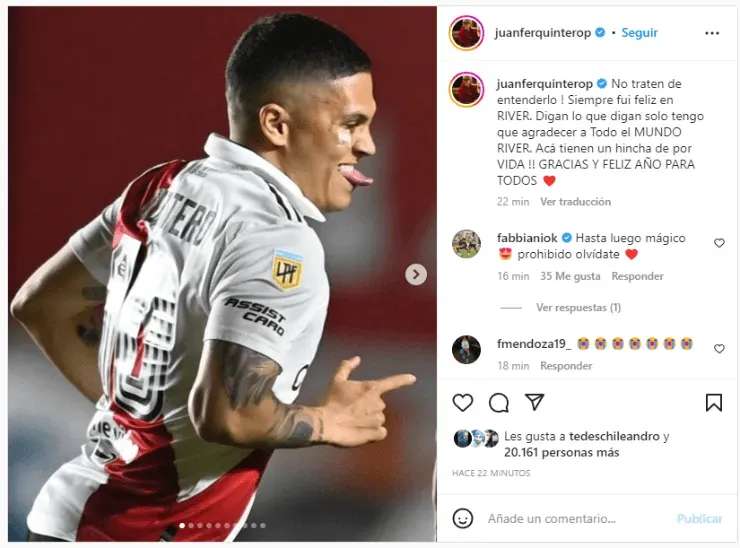 Juanfer rompió el silencio y sorprendió a todo River.