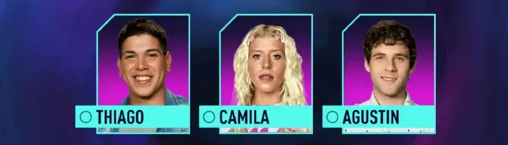 Thiago, Camila y Agustín, los nuevos nominados de Gran Hermano.