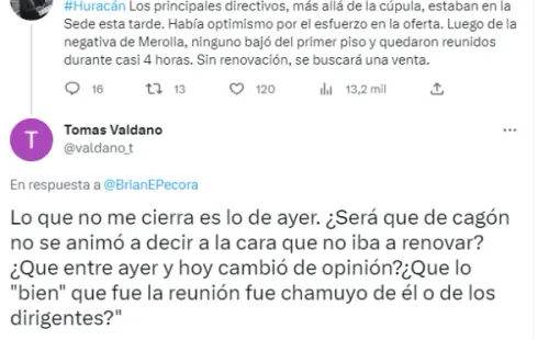 El enojo de los hinchas de Huracán con Merolla.