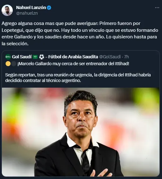 A Gallardo le ofrecieron dirigir a la selección de Arabia Saudita