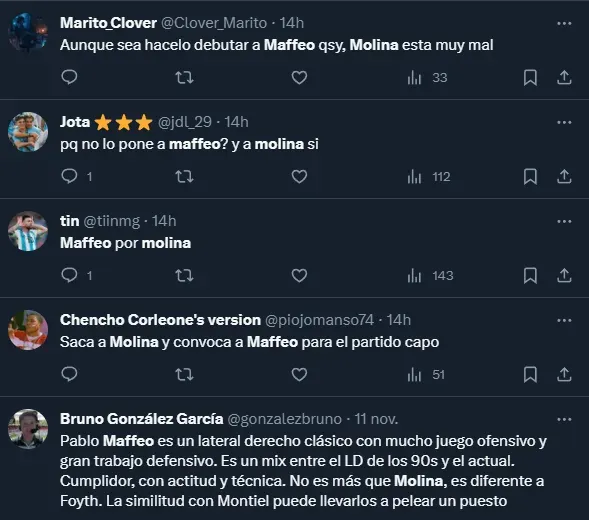 Las críticas a Molina y el pedido por Maffeo.