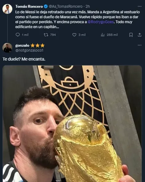 La respuesta perfecta a Tomás Roncero por criticar la actitud de Messi (Twitter).