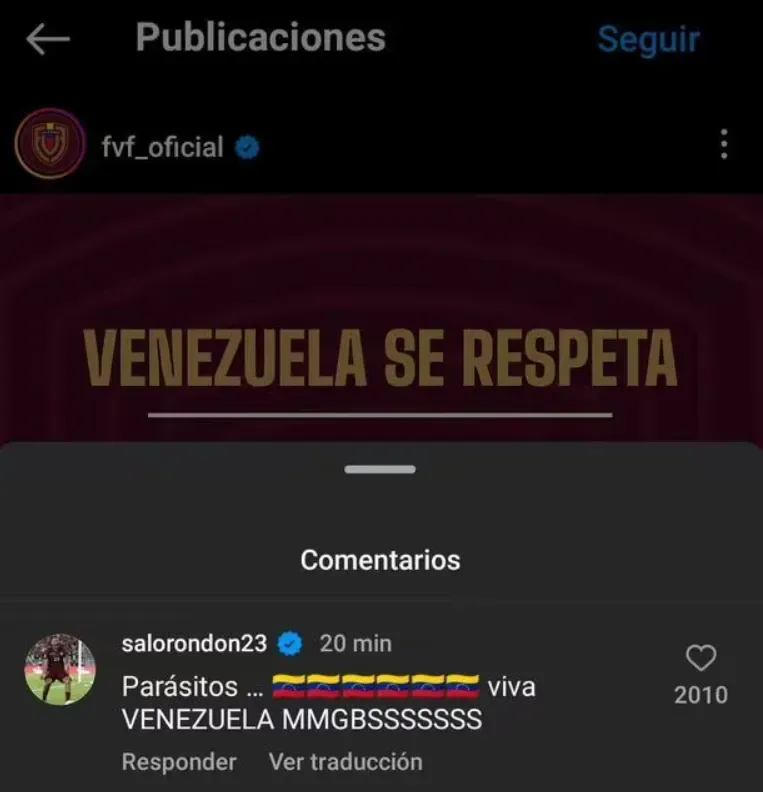 La reacción de Salomón Rondón. (Foto: Instagram)