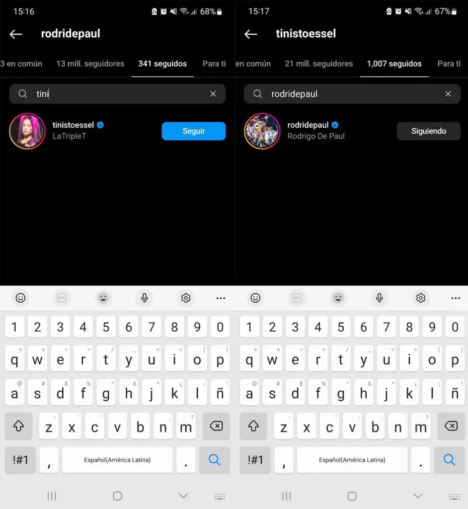 Rodrigo De Paul y Tini Stoessel volvieron a seguirse en Instagram.