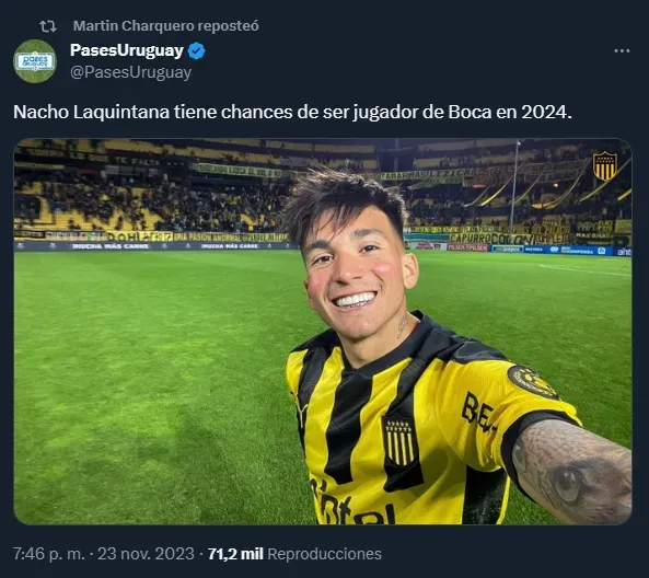 Ignacio Laquintana, vinculado con Boca en Uruguay (Twitter).