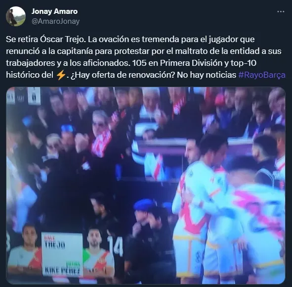 Trejo, ovacionado en el partido ante Barcelona (Twitter).