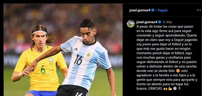 La publicación de José Luis Gómez con la que confirma que quiere volver al fútbol.