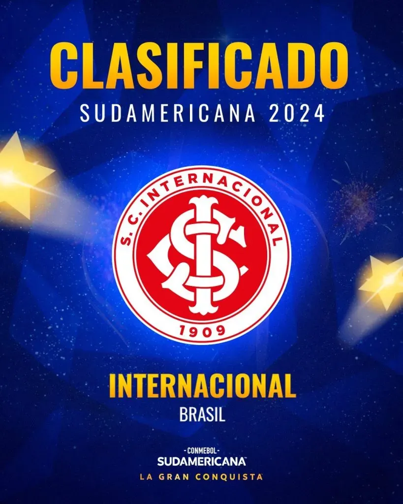 Así anunció la cuenta oficial de Twitter de la Copa Sudamericana la clasificación del Inter de Porto Alegre.