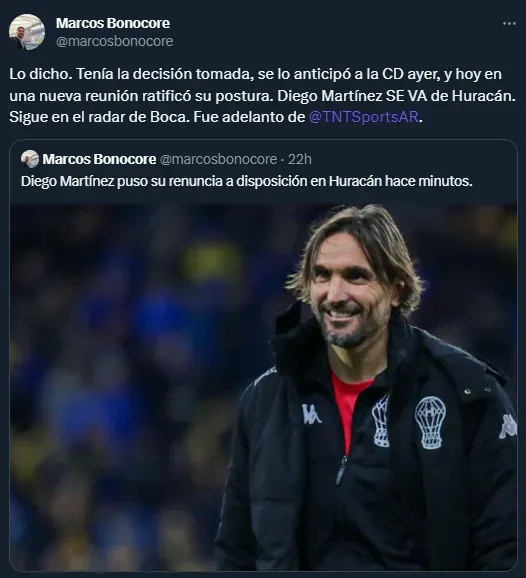 La salida de Diego Martínez, confirmada (Twitter @marcosbonocore).