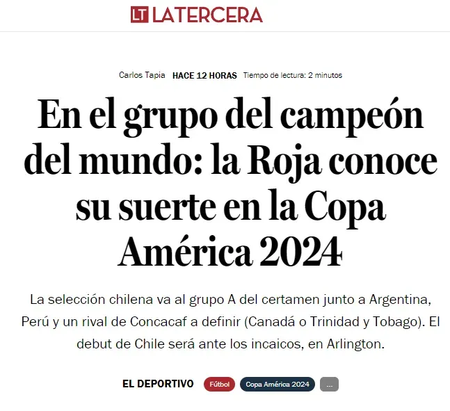 “En el grupo del campeón del mundo”, destacan desde Chile (La Tercera).
