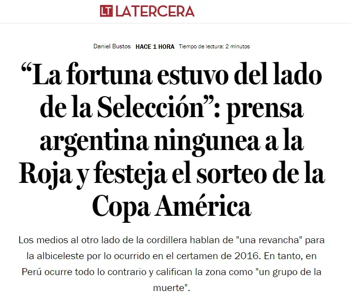 En Chile acusaron a medios argentinos de “ningunear” a su selección (La Tercera).