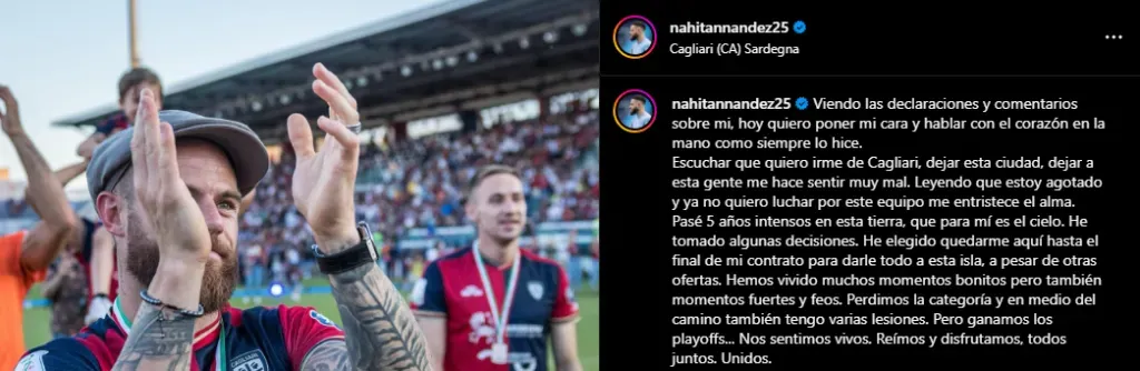 La carta de Nández en Instagram