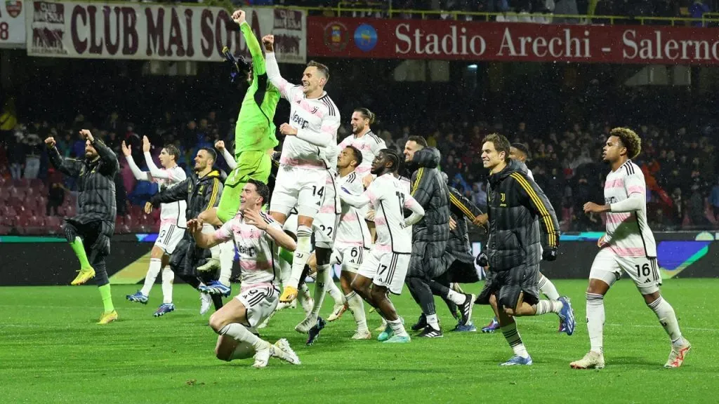 El festejo de Juventus por el último triunfo ante Salernitana (Getty Images).