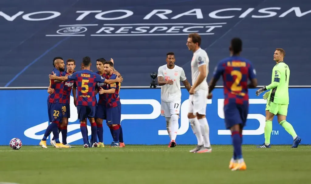 Messi, Suárez y Busquets en una derrota histórica del Barcelona. Getty Images.
