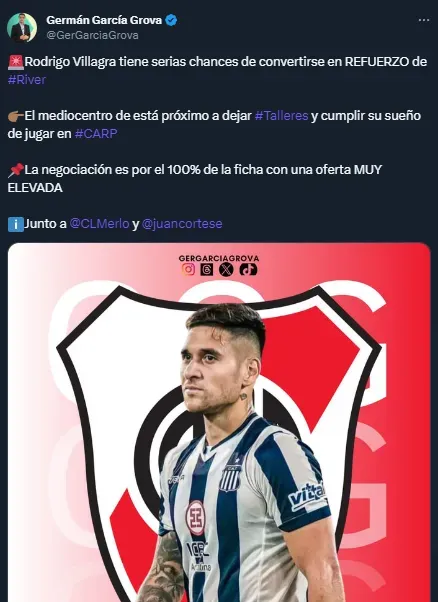 River aceleró por Rodrigo Villagra (Twitter @GerGarciaGrova).
