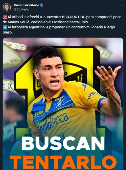 Soulé, tentado por Al Ittihad de Gallardo (Twitter @CLMerlo).