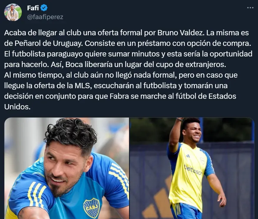 Bruno Valdez puede irse de Boca.