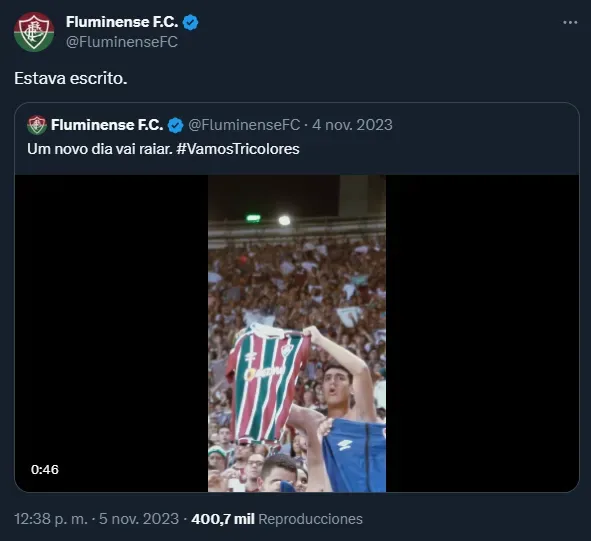 La cargada de Fluminense a Chiquito Romero (Twitter @FluminenseFC).