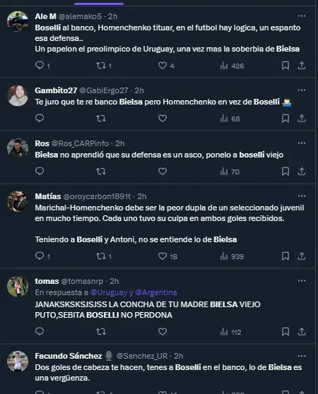 Más críticas a Bielsa por no poner a Boselli (Twitter).
