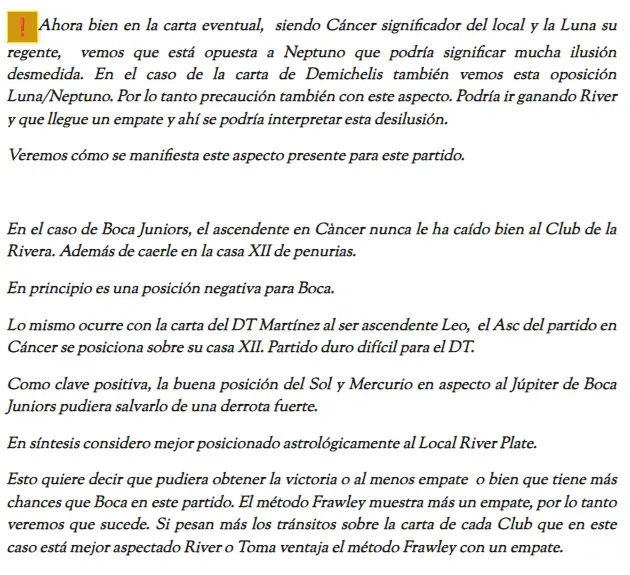 Esto había dicho astrología argumental sobre el Superclásico (Astrología Argumental).
