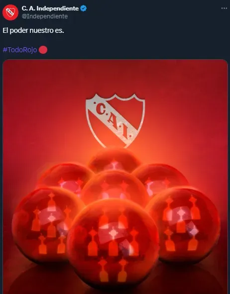 “El poder nuestro es”, el tuit viral de Independiente en homenaje a Akira Toriyama (Twitter @Independiente).