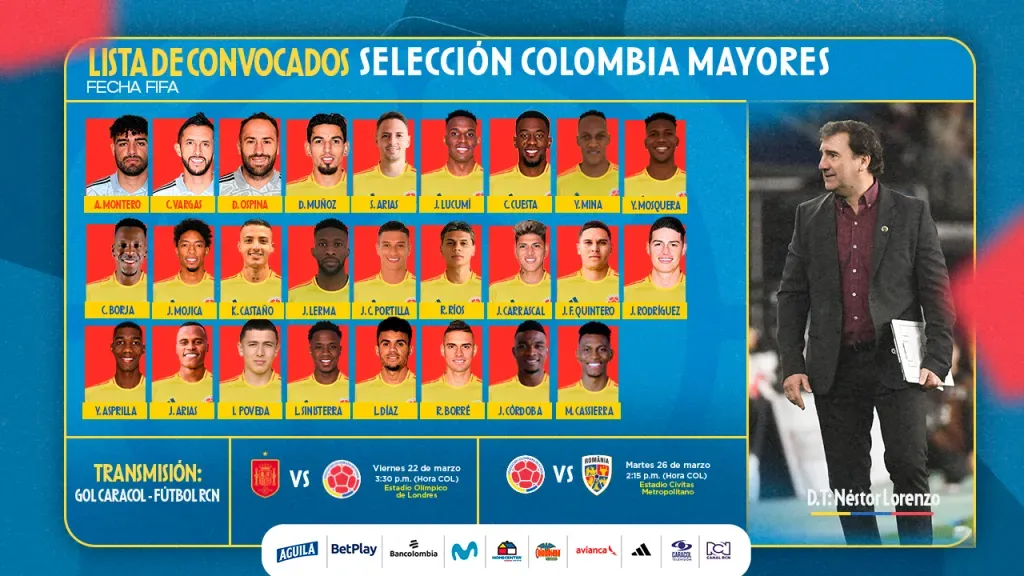 La lista de convocados de la Selección de Colombia.