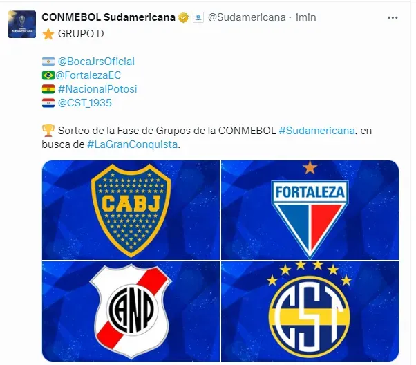 El posteo de la Copa Sudamericana con el grupo de Boca.