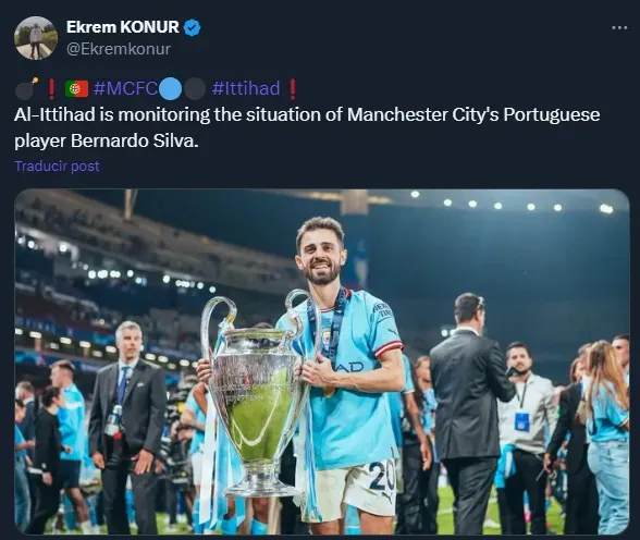 Bernardo Silva, el nuevo objetivo de Al Ittihad (Twitter @Ekremkonur).