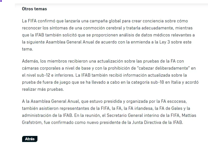 La nueva regla del offside sigue en pruebas (IFAB).