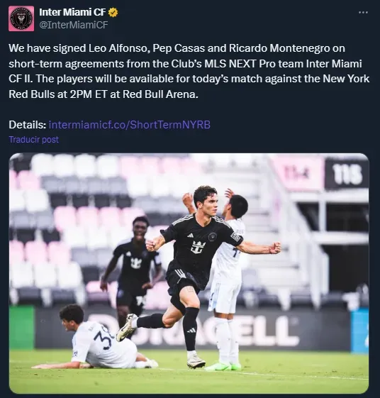 El anuncio de Inter Miami de la convocatoria de Pep Casas (Twitter @InterMiamiCF).