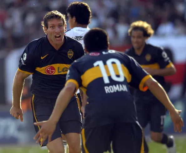 Riquelme y Palermo celebrando un gol en Boca.