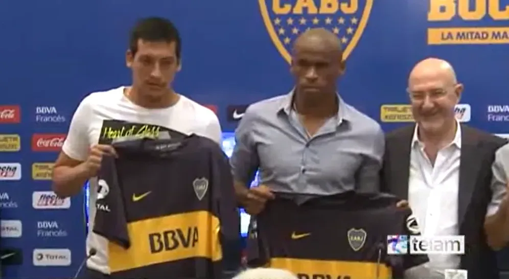 Chiqui Pérez y Ribair Rodríguez en su presentación con Boca.