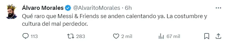 Uno de los tuits de Morales durante el partido.