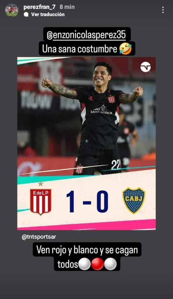 La burla del hermano de Enzo Pérez a Boca (Instagram @perezfran_7).
