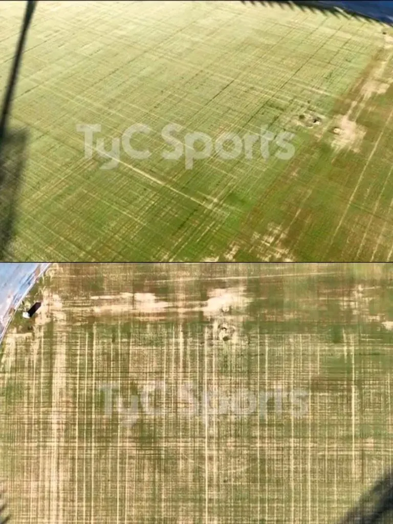 Imágenes aéreas del terreno de juego, captadas por TyC Sports.