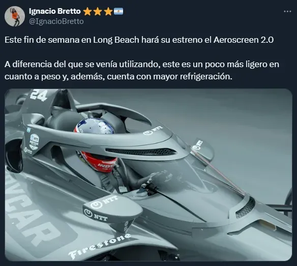 Así es el nuevo Aeroscreen 2.0 de IndyCar (Twitter @IgnacioBretto).