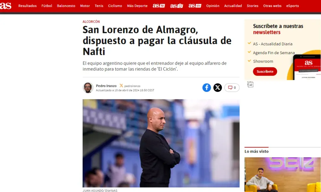 San Lorenzo busca a Mehdi Nafti (Diario AS).