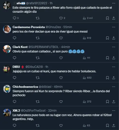 Las reacciones a los dichos del Kun Agüero (Twitter).