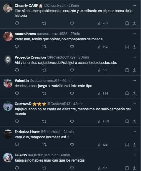Las reacciones a los dichos del Kun Agüero (Twitter).