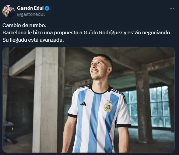 Guido Rodríguez tiene negociaciones avanzadas con Barcelona (Twitter @gastonedul).