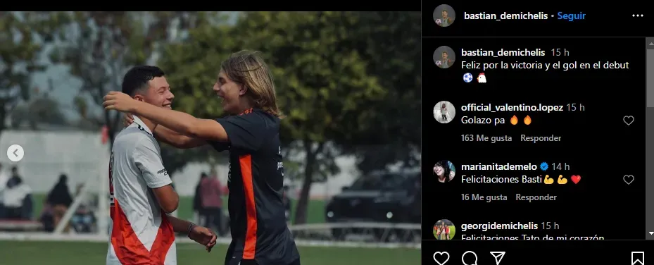 Posteo de Bastian Demichelis y el comentario de Valentino López