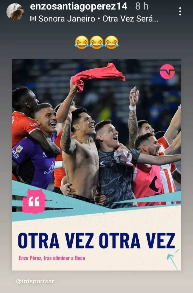 Posteo del hijo de Enzo Pérez (Instagram @enzosantiagoperez14).