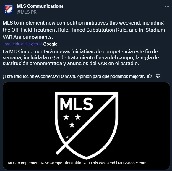 La regla fue anunciada por la MLS (Twitter @MLS_PR).
